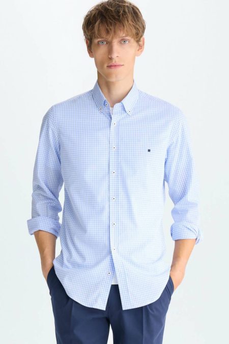Gingham Check Poplin Shirt Shirts Purificacion Garci Sky Blue/White Men