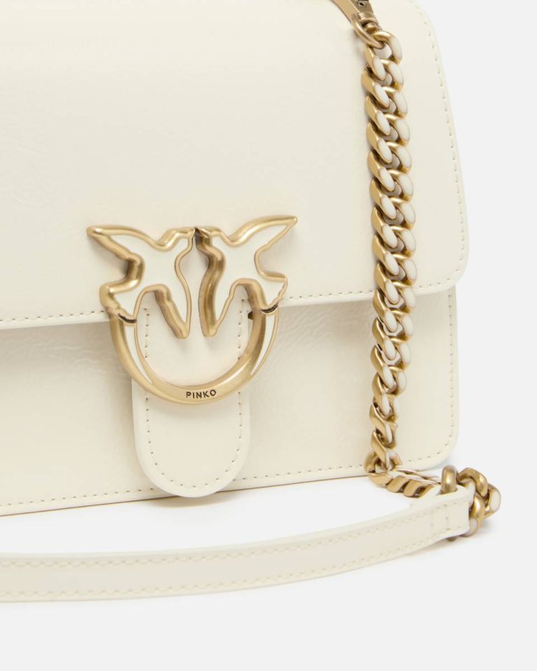 Glossy Leather-Effect Love Bag With Handle And Shoulder Strap White+White-Antique Gold Handbags Pinko - Image 3