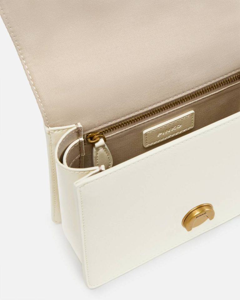 Glossy Leather-Effect Love Bag With Handle And Shoulder Strap White+White-Antique Gold Handbags Pinko - Image 4