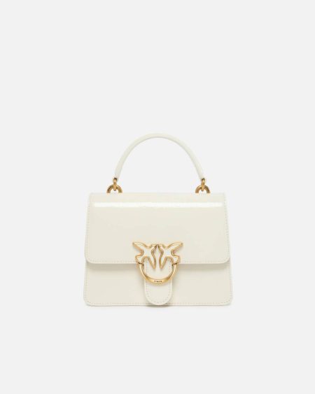 Glossy Leather-Effect Love Bag With Handle And Shoulder Strap White+White-Antique Gold Handbags Pinko