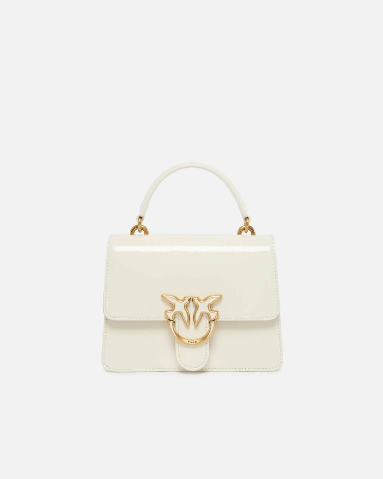 Glossy Leather-Effect Love Bag With Handle And Shoulder Strap White+White-Antique Gold Handbags Pinko