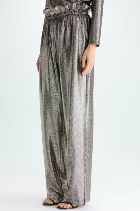 Gold/Black Purificacion Garci Trousers Metallic Wide-Leg Pyjama-Style Trousers Women