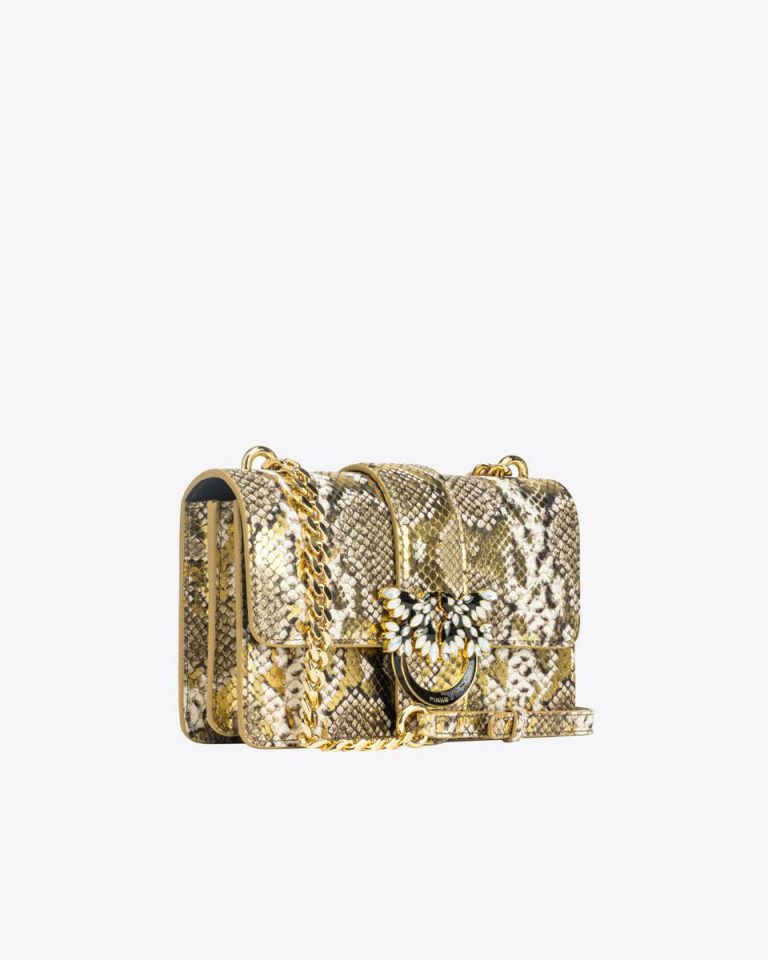 Gold/Grey-Gold Crossbody Bags Pinko Galleria Laminated Reptile Mini Love Bag One - Image 3