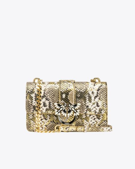 Gold/Grey-Gold Crossbody Bags Pinko Galleria Laminated Reptile Mini Love Bag One
