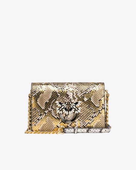 Gold/Grey-Gold Crossbody Bags Pinko Galleria Mini Love Bag Click In Laminated Reptile Skin