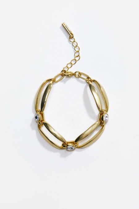 Gold Jewelry Hand Set European Crystal Ellipse Chain Bracelet Karen Millen Women