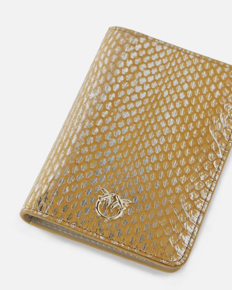 Gold/Silver-Light Gold Leather Goods Pinko Galleria Vintage Laminated Reptile Skin Passport Holder - Image 3