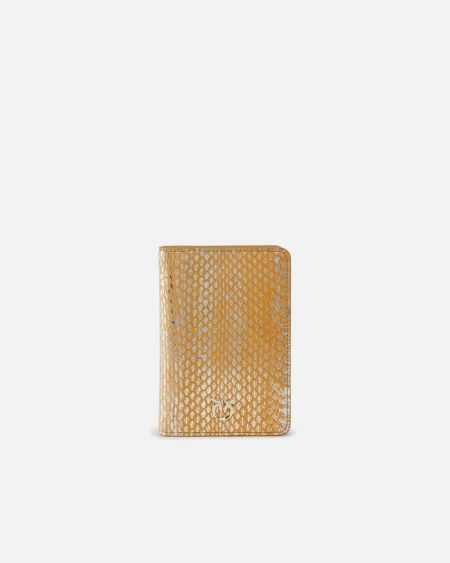 Gold/Silver-Light Gold Leather Goods Pinko Galleria Vintage Laminated Reptile Skin Passport Holder