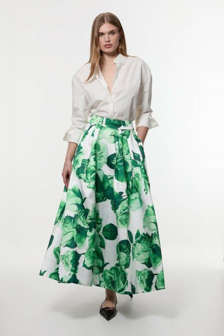 Green Green Rose Twill Woven Prom Skirt Skirts Women Karen Millen