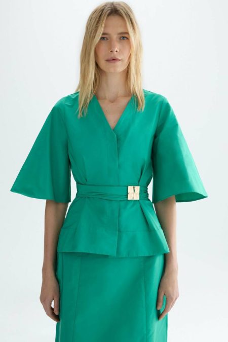 Green Purificacion Garci Cubiflor Taffeta A-Line Shirt Women T-Shirts And Tops