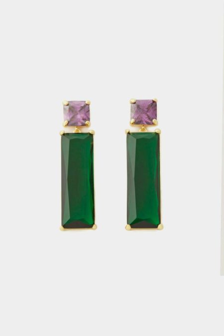 Green/Purple Earrings Cocktail Drop Earrings Women Purificacion Garci