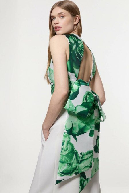 Green Rose Twill Bow Detail Top Green Tops Women Karen Millen