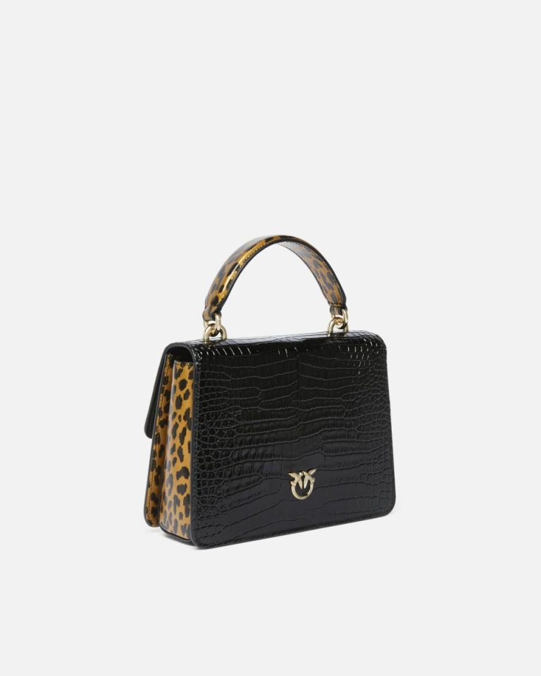 Handbags Black/Gold-Light Gold Pinko Galleria Animal And Croc-Print Bag With Shoulder Strap - Image 2