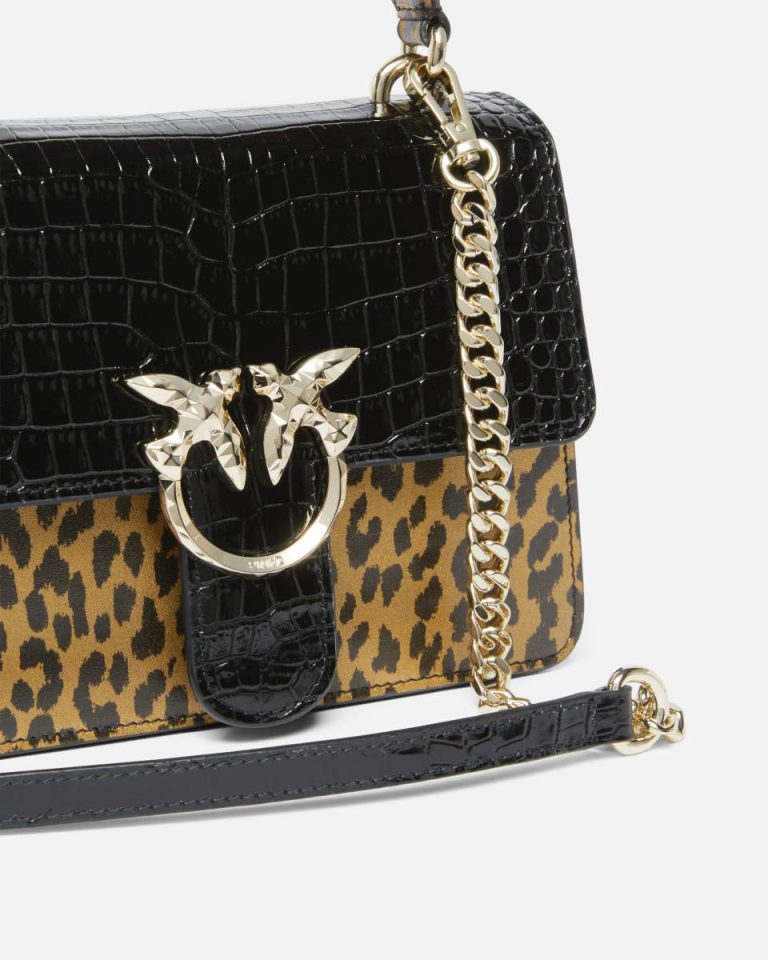 Handbags Black/Gold-Light Gold Pinko Galleria Animal And Croc-Print Bag With Shoulder Strap - Image 3
