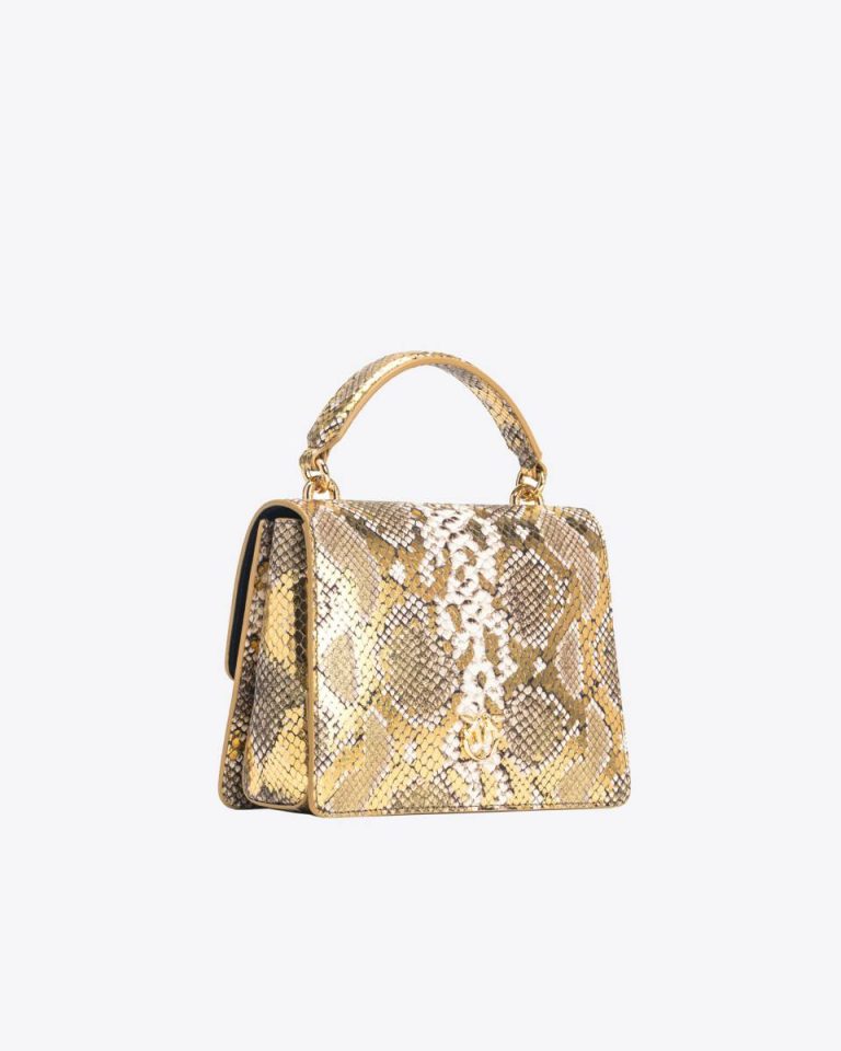 Handbags Gold/Grey-Gold Pinko Galleria Mini Love Bag Top Handle Light In Laminated Reptile-Print Leather - Image 2