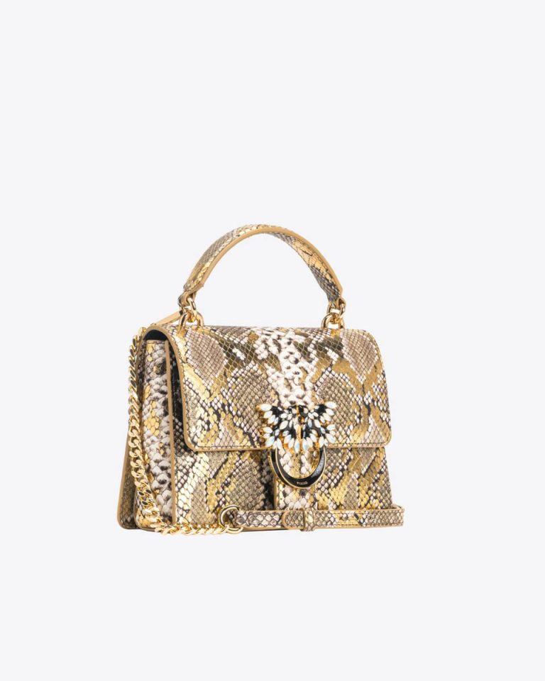 Handbags Gold/Grey-Gold Pinko Galleria Mini Love Bag Top Handle Light In Laminated Reptile-Print Leather - Image 3