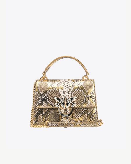 Handbags Gold/Grey-Gold Pinko Galleria Mini Love Bag Top Handle Light In Laminated Reptile-Print Leather