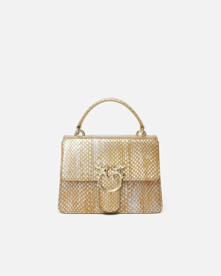 Handbags Gold/Silver-Light Gold Pinko Galleria Laminated Reptile Skin Bag With Shoulder Strap And Handle
