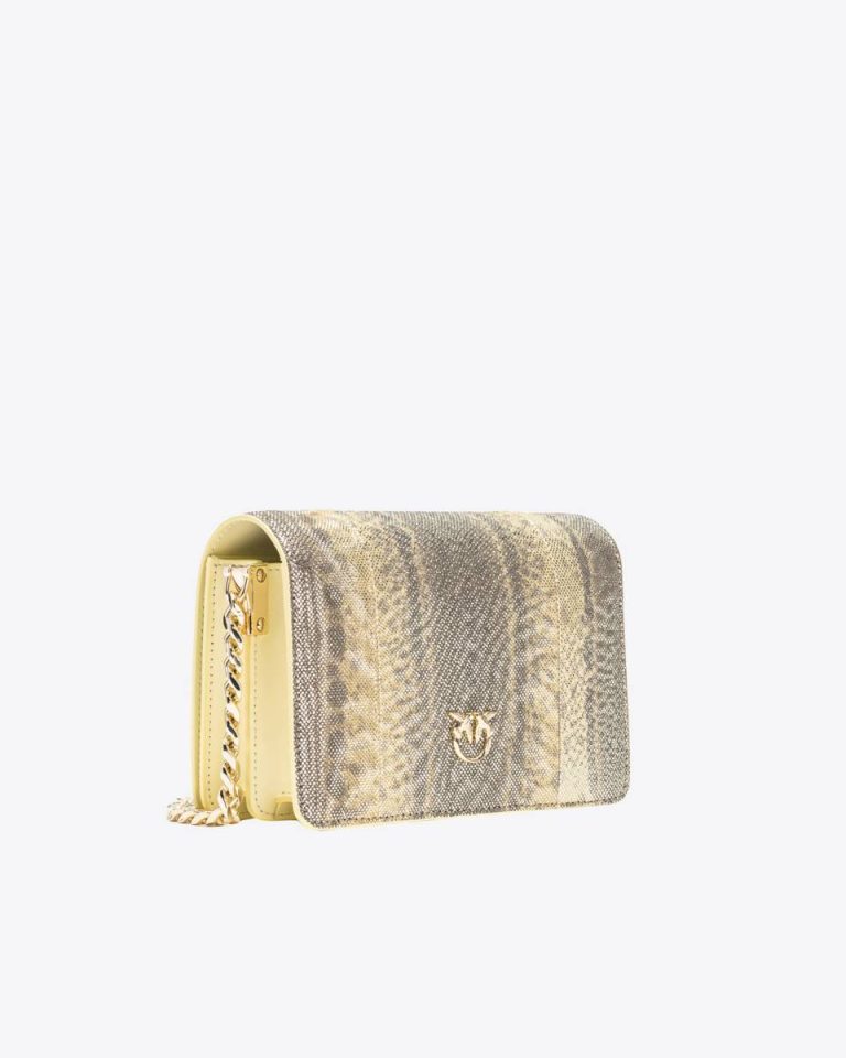 Hay-Light Gold Crossbody Bags Pinko Galleria Mini Click Crossbody Bag In Glittery Reptile Leather - Image 2