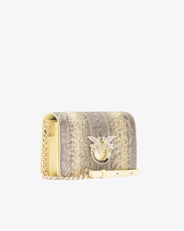 Hay-Light Gold Crossbody Bags Pinko Galleria Mini Click Crossbody Bag In Glittery Reptile Leather - Image 3