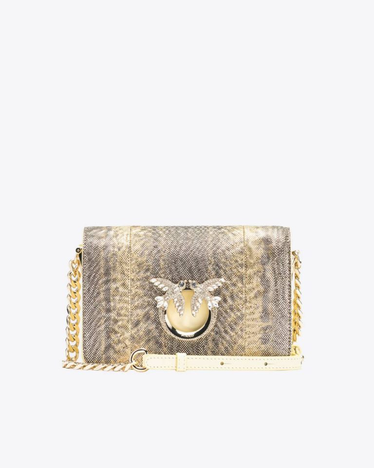 Hay-Light Gold Crossbody Bags Pinko Galleria Mini Click Crossbody Bag In Glittery Reptile Leather