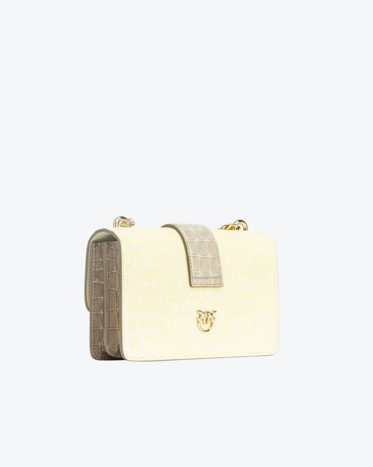Hay-Light Gold Pinko Galleria Mini Love Bag One In Shiny Two-Tone Crocodile-Print Leather Crossbody Bags - Image 2