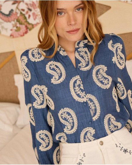 Helia Paisley Embroidered Shirt Women Denim Polín Et Moi Blouses And Shirts