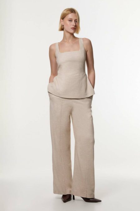 Herringbone Wide Leg Tailored Jumpsuit Natural Women Tailoring Karen Millen