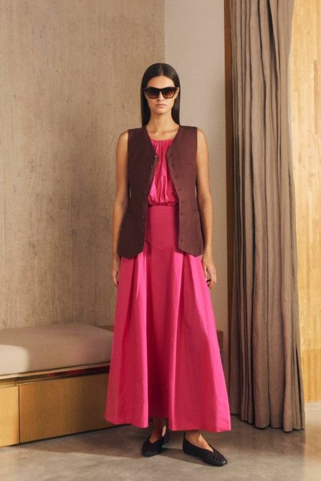 Hot Pink Cotton Halter Neck Drop Waist Maxi Dress Karen Millen Women Maxi Dresses