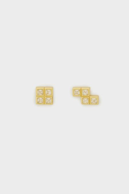 Icons Purificacion Garci Tetrominó Earrings Gold/Crystal Women