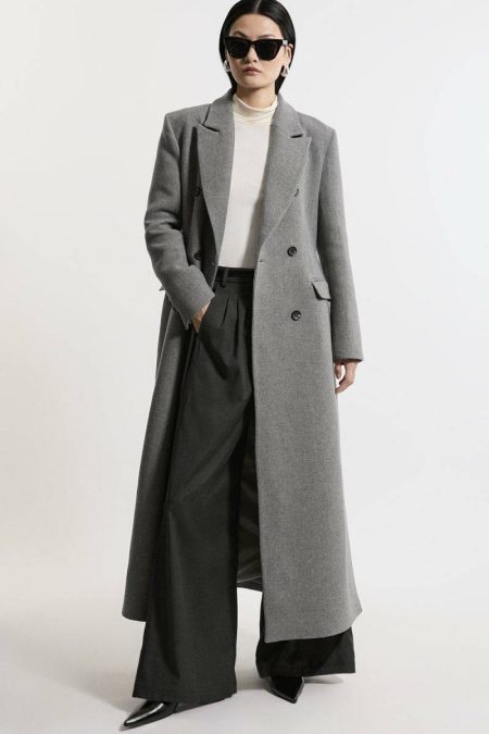 Italian Wool Mix Maxi Double Breasted Tailored Coat Women Tailoring Karen Millen Ivory