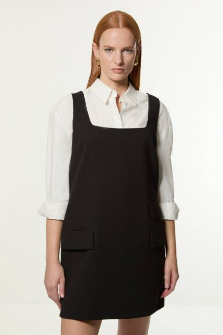 Ivory Compact Stretch Essential Tailored Pocket Mini Dress Women Karen Millen Mini Dresses