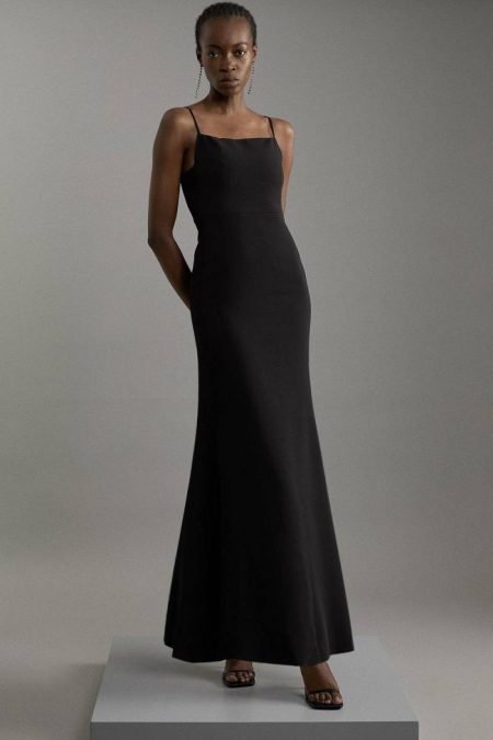Ivory Compact Stretch Viscose Tailored Square Neck Maxi Dress Women Tailoring Karen Millen