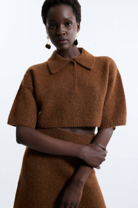 Ivory Karen Millen Alpaca Wool Fluffy Knit Polo Top Tailoring Women