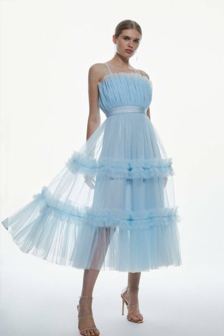 Ivory Karen Millen Midi Dresses Tulle Bandeau Tiered Midi Dress Women