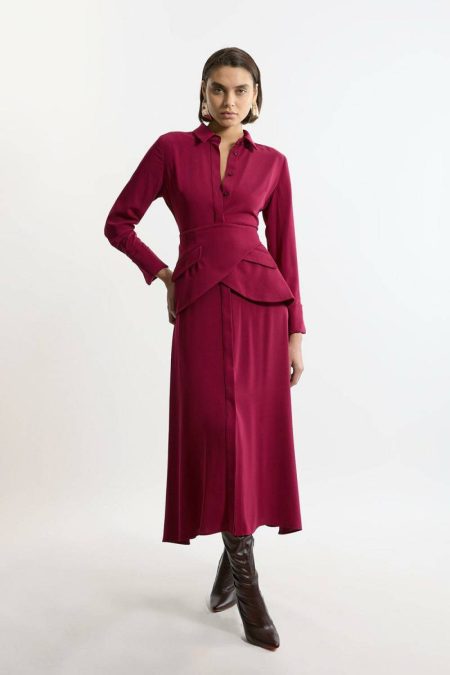Ivory Karen Millen Petite Soft Tailored Belted Maxi Shirt Dress Women Tailoring