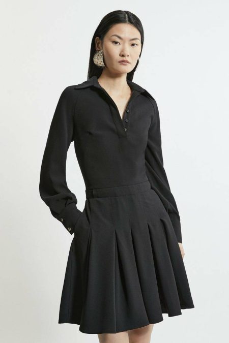 Ivory Karen Millen Tailoring Tailored Crepe Pleated Mini Dress Women