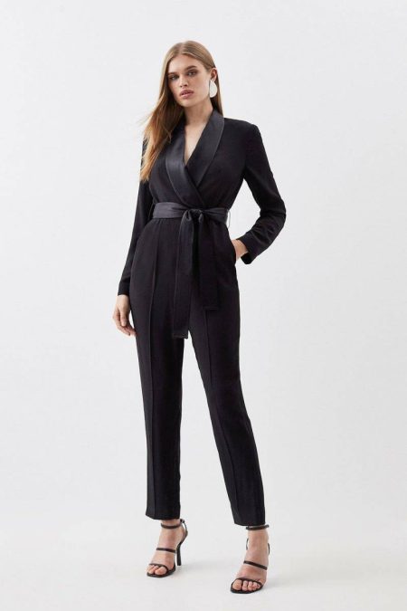 Ivory Karen Millen Tailoring Tailored Tuxedo Wrap Jumpsuit Women