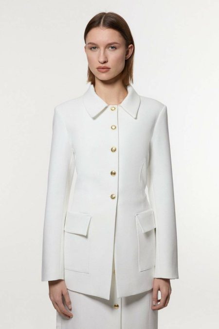 Ivory Karen Millen Tailoring Women Clean Tailored Single Breasted Longline Jacket