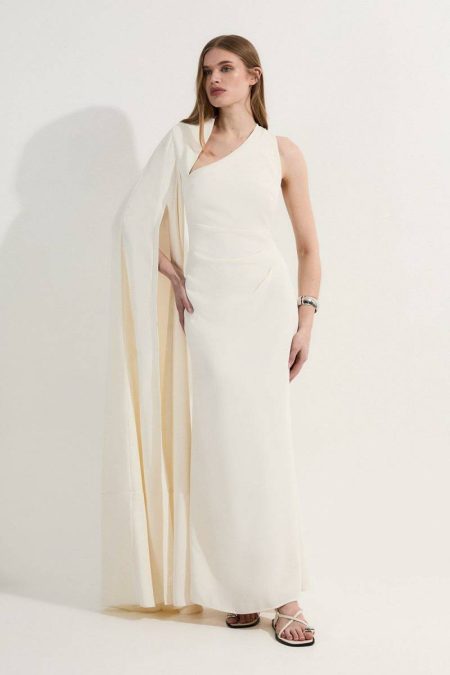 Ivory Petite Soft Tailored Cape Sleeve Maxi Dress Karen Millen Maxi Dresses Women