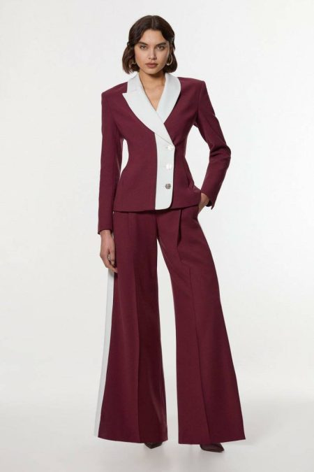 Ivory Suits Women Compact Stretch Waistband Wide Leg Pants Karen Millen