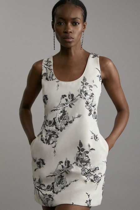 Ivory Women Karen Millen Satin Sequin And Embroidery Woven Mini Dress Tailoring