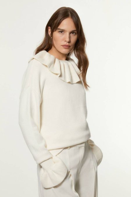 Ivory Women Tailoring Karen Millen Viscose Blend Ruffle Detail Knitted Tunic