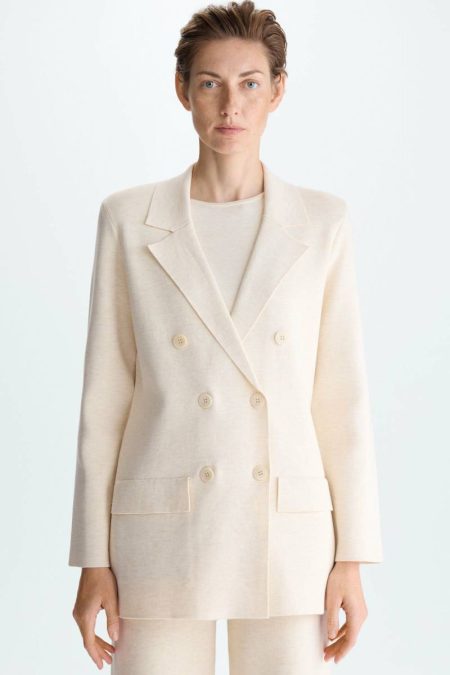 Jackets Stretch-Knit Fitted Double-Breasted Tailored Jacket Natural Purificacion Garci Women