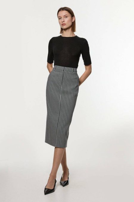Jacquard Tailored Maxi Pencil Skirt Camel Karen Millen Skirts Women