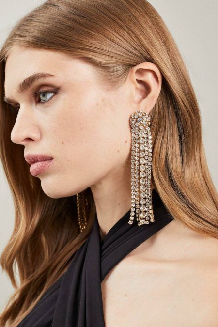 Jewelry Gold Karen Millen Diamante Statement Tassel Earrings Women