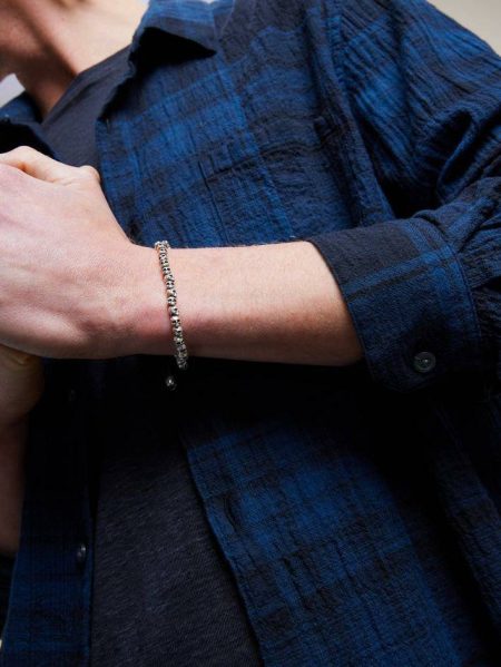 Jewelry John Varvatos Beaded Silver Skull Bracelet Silver Men
