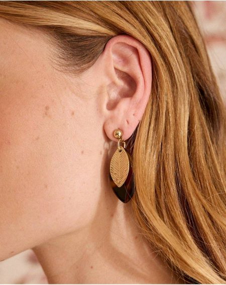 Jewelry Polín Et Moi Women Gold Tortoiseshell Leaf Earring Nerola