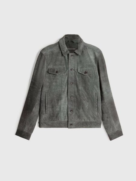 John Varvatos Andrew Trucker Jacket Grey Stone Leather Jackets Men