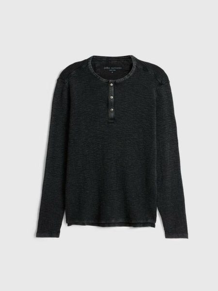John Varvatos Black Henleys Men Memphis Waffle Henley